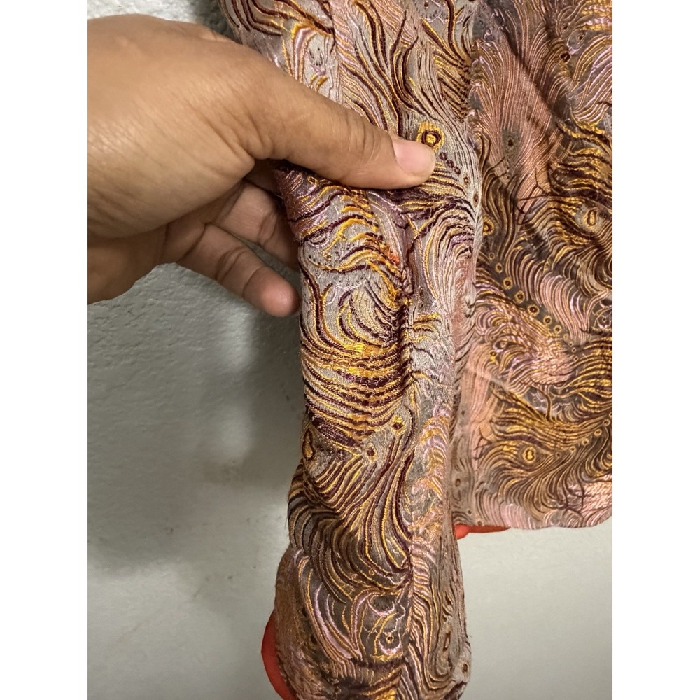 Kim Shui Metallic Peacock Jacquard Qipao Mini Dress Size 12 Orange Snakeskin - Picture 4 of 16